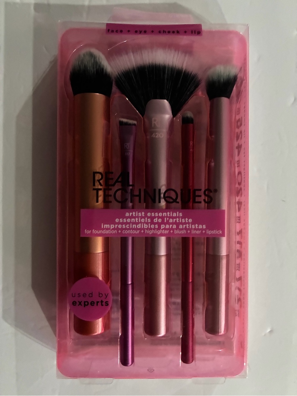 Real Techniques 5-Piece Makeup Brush Set - Pink Handles with Metallic Accents